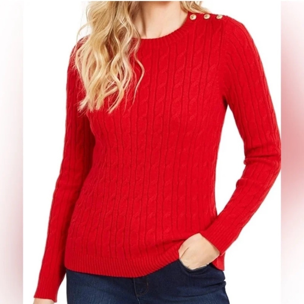 Charterclub classic timeless cable knit preppy bright red holiday sweater NWT XL